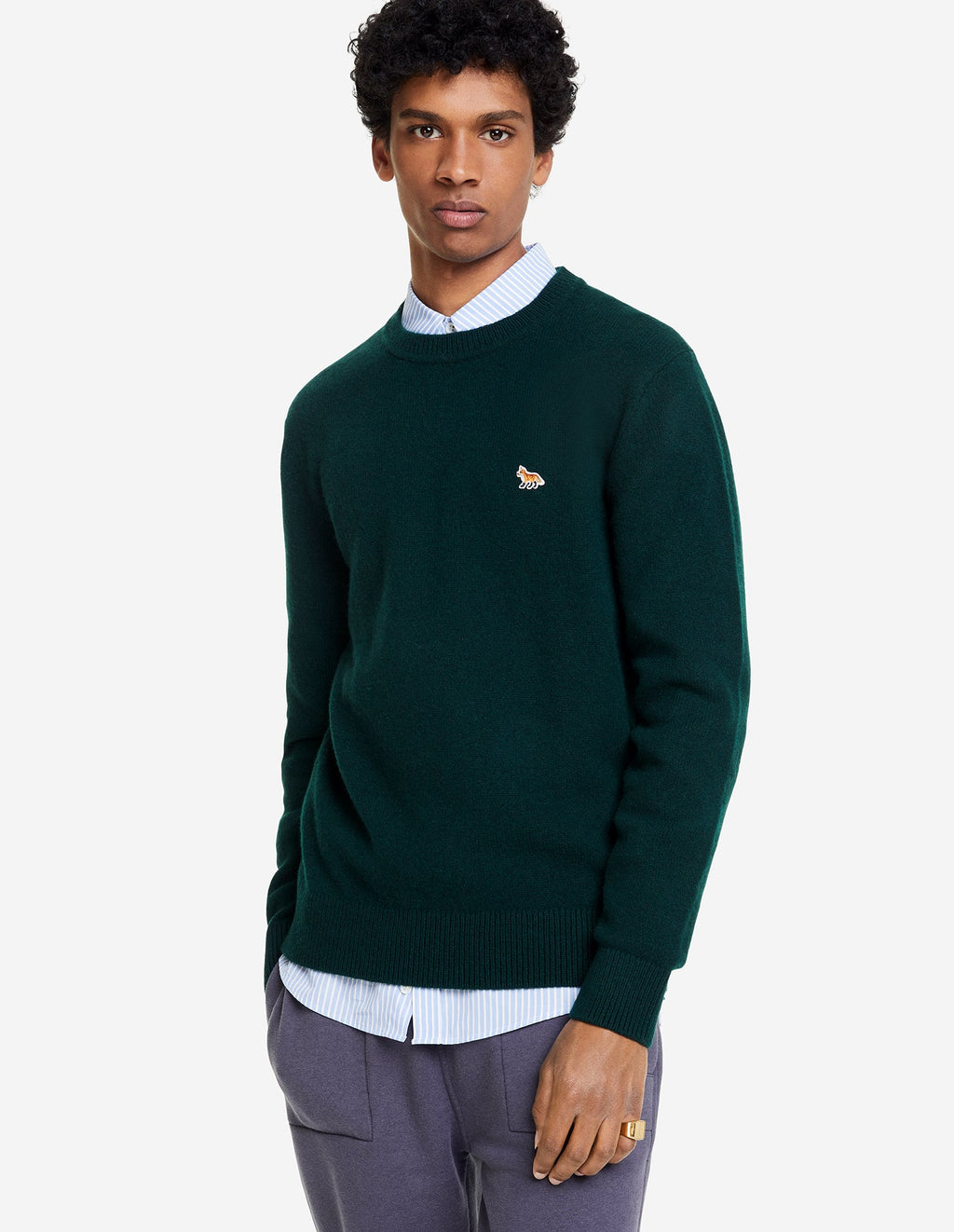 MEN'S BABY FOX PATCH COSY R-NECK PULLOVER DARK GREEN