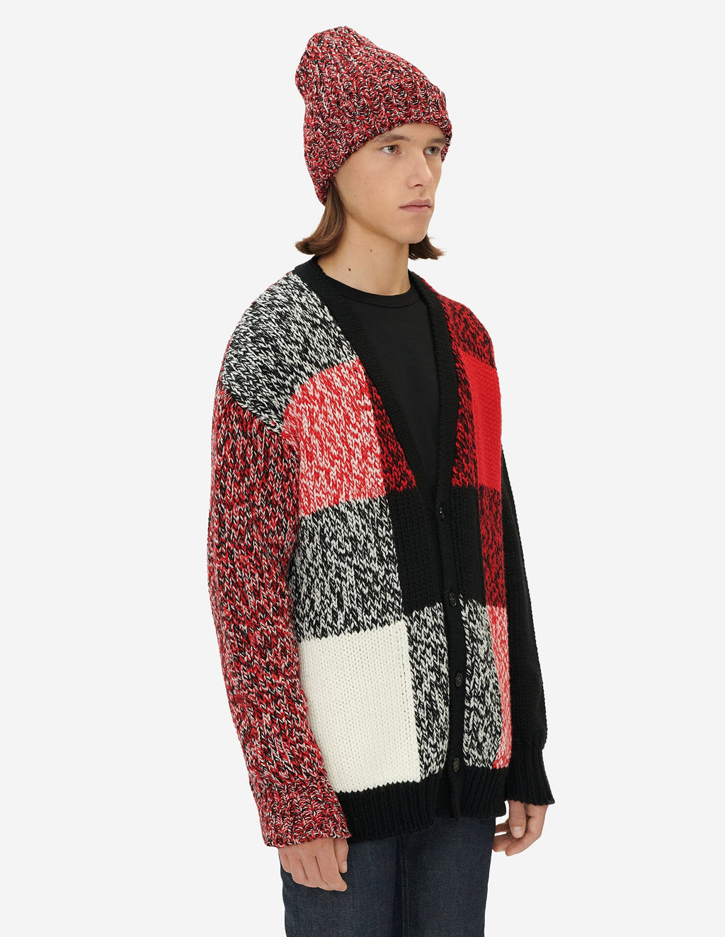 MOULINE CHECK CARDIGAN BLACK RED CHECK