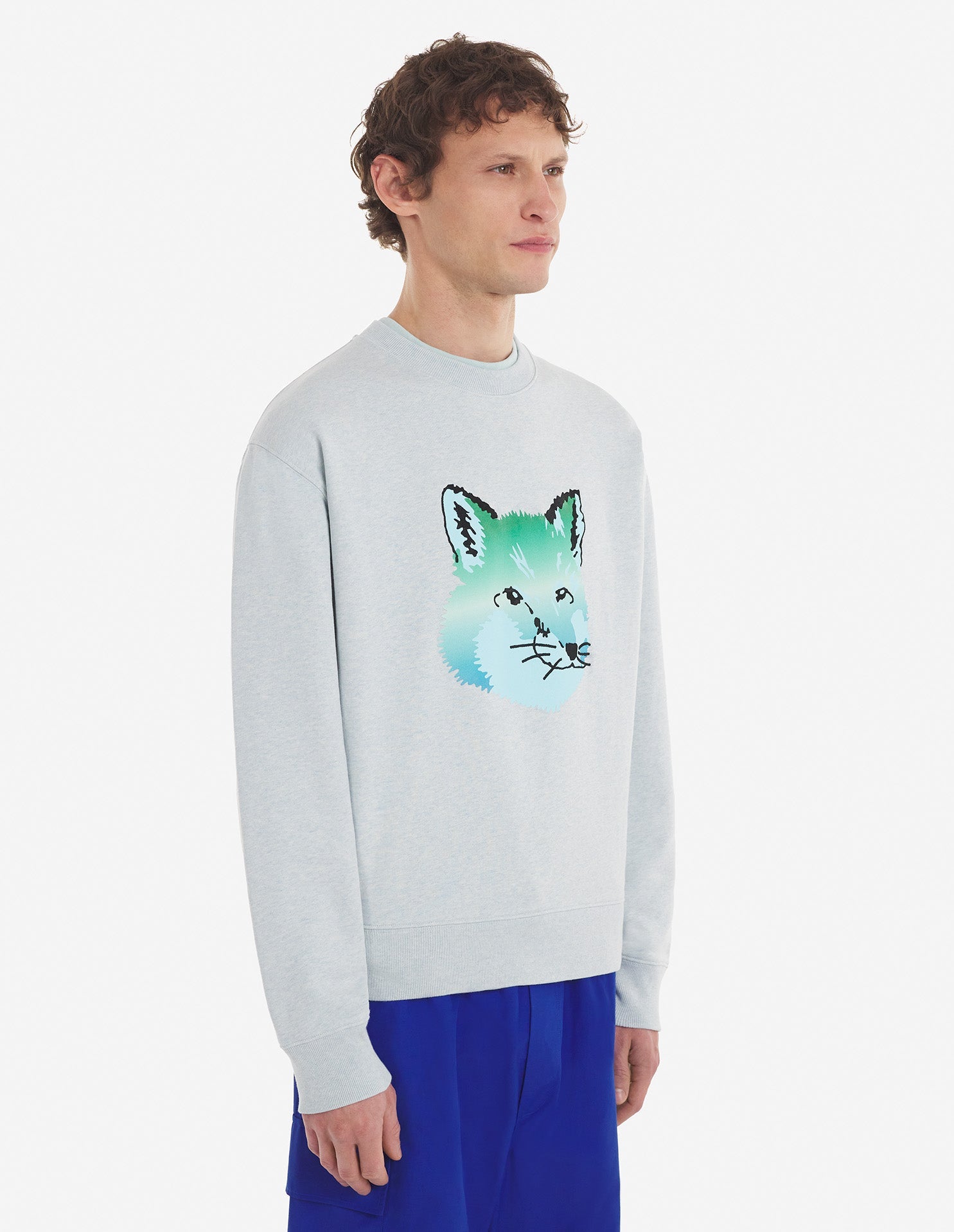 Men's Vibrant Fox Head Relaxed Sweatshirt Blue Haze Melange