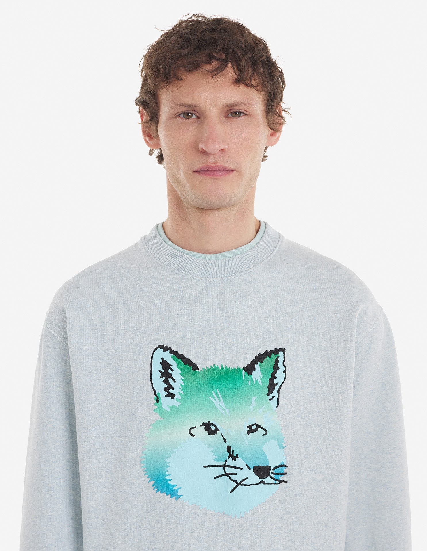 Men's Vibrant Fox Head Relaxed Sweatshirt Blue Haze Melange