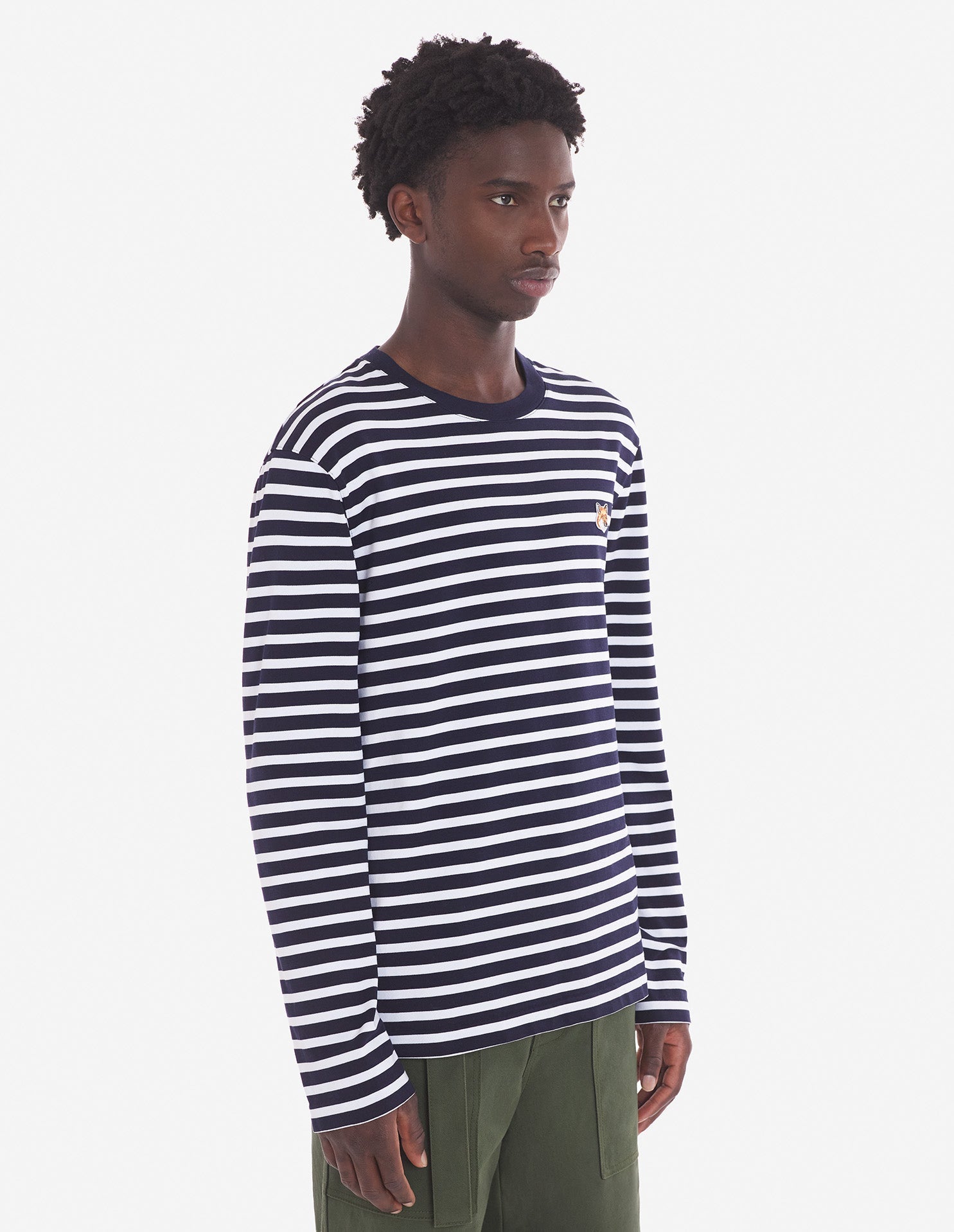 Fox Head Patch Regular Marin Tee Shirt Navy Stripes