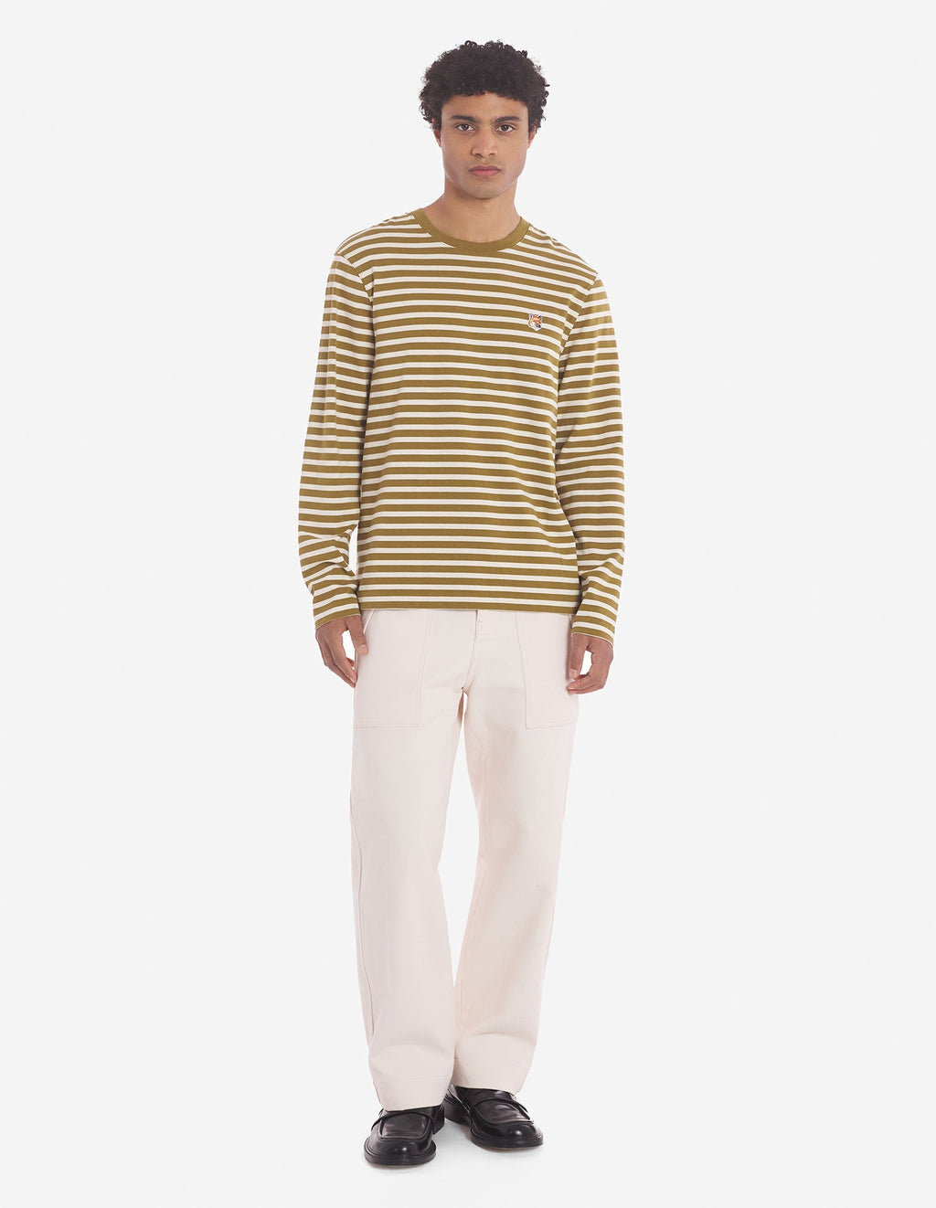 Fox Head Patch Regular Marin Tee Shirt Khaki Green Stripes