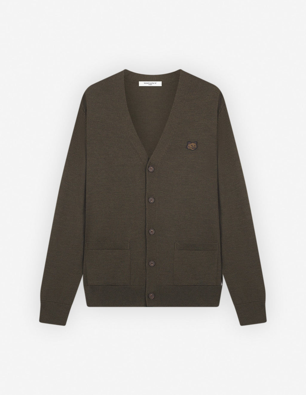 Bold Fox Head Patch Regular Cardigan Khaki