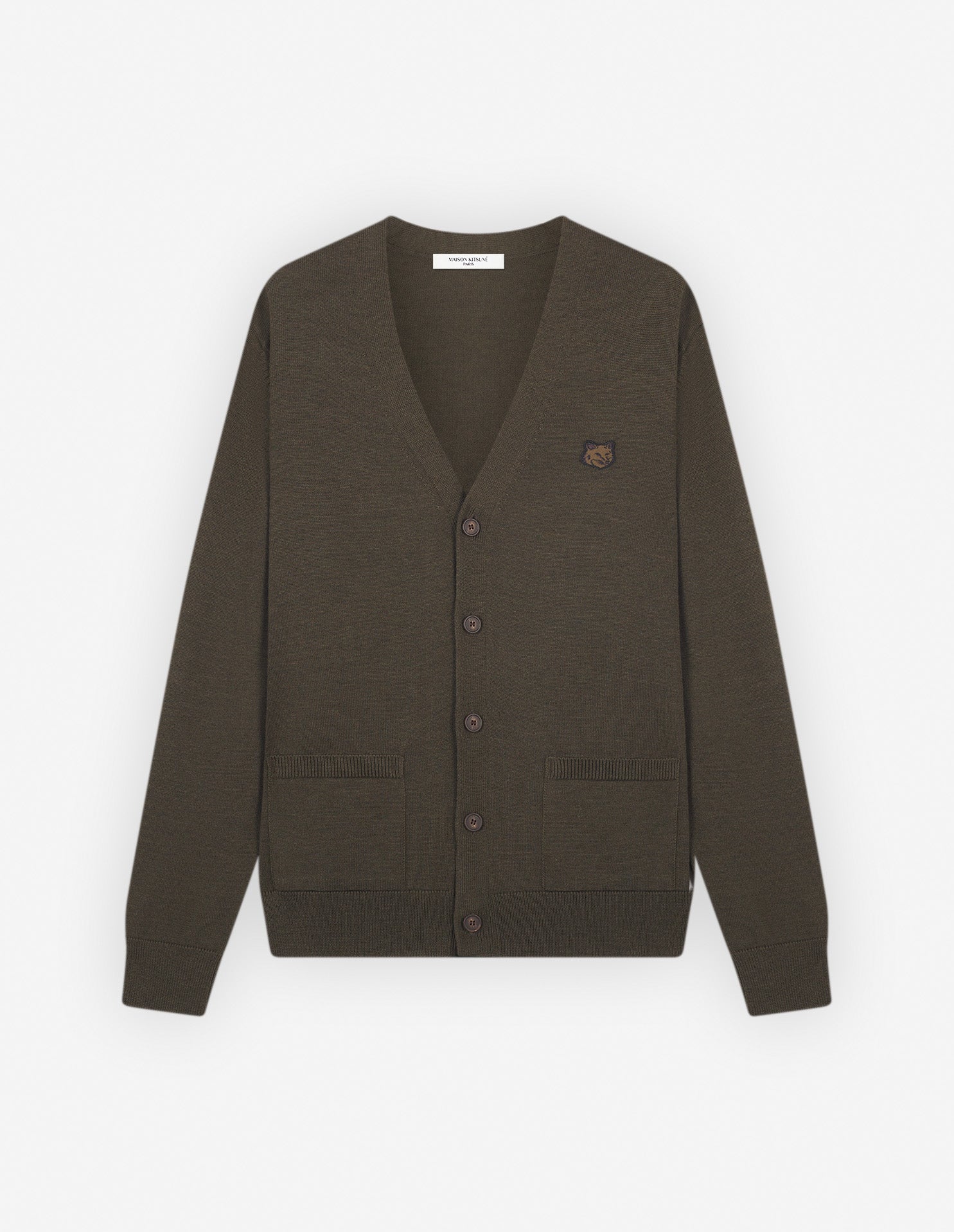 Bold Fox Head Patch Regular Cardigan Khaki