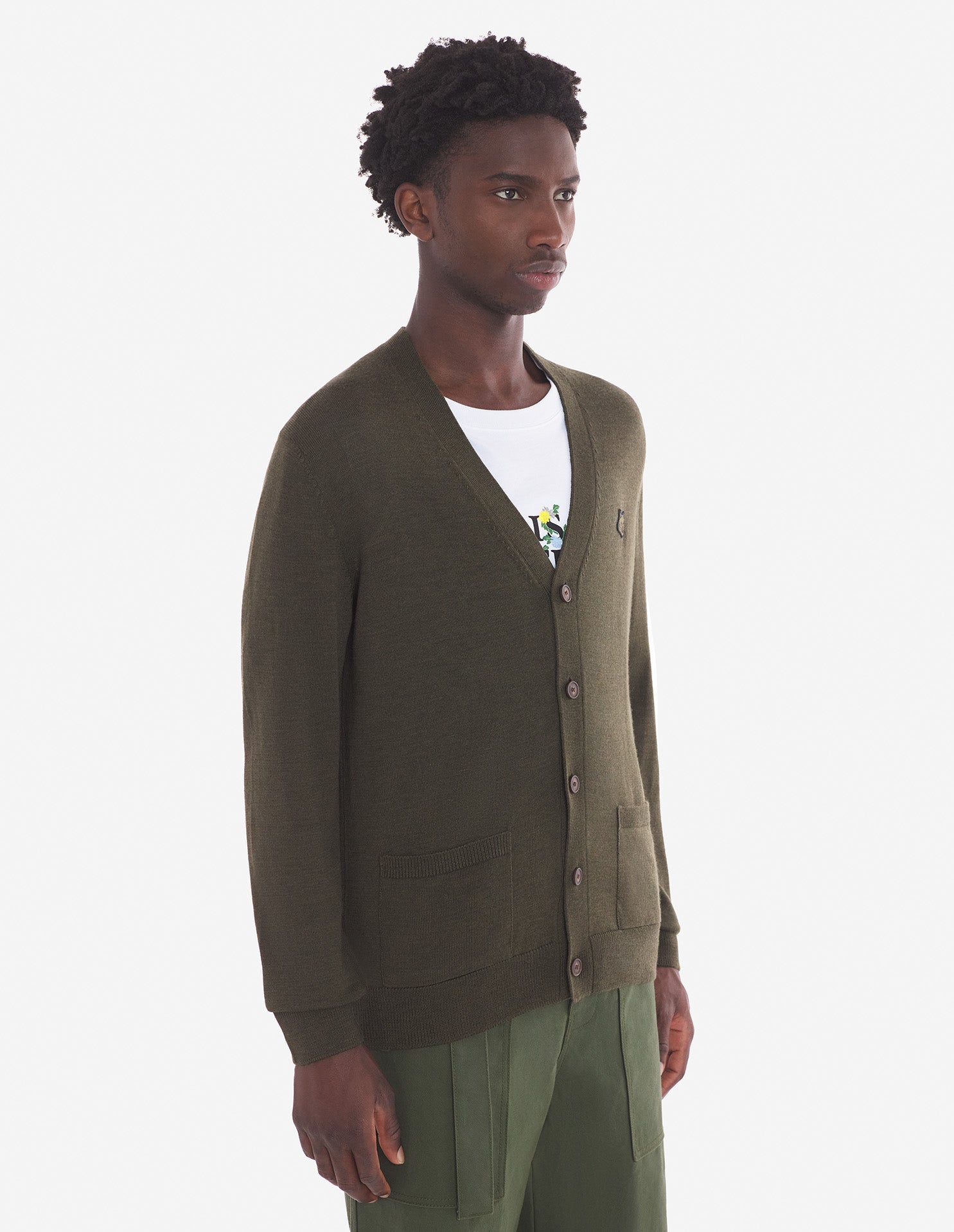 Bold Fox Head Patch Regular Cardigan Khaki