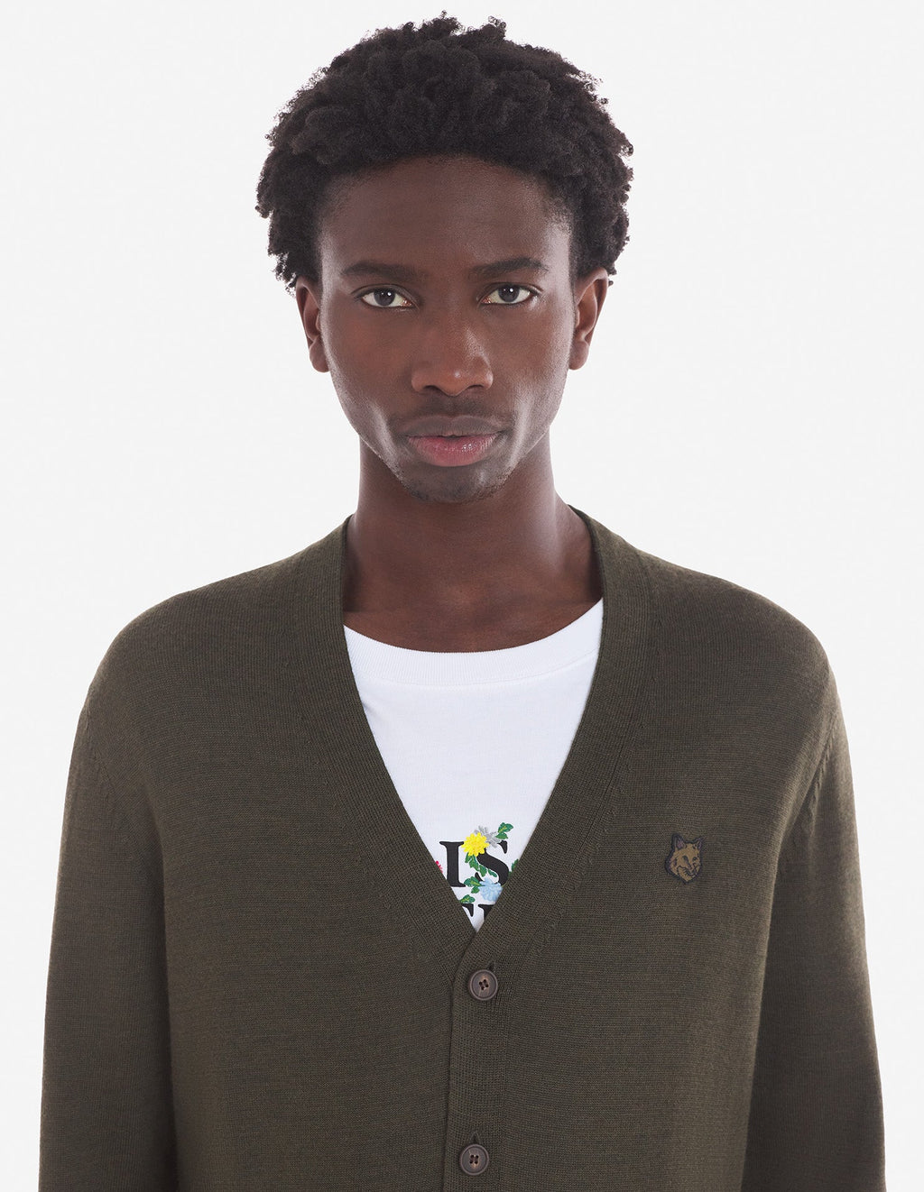 Bold Fox Head Patch Regular Cardigan Khaki