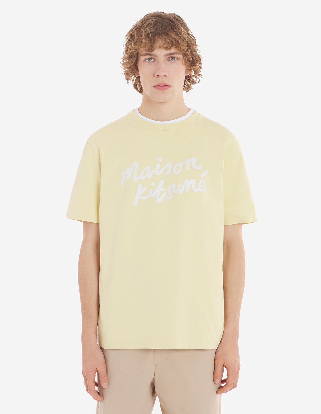 Maison Kitsune Handwriting Comfort Tee Shirt Chalk Yellow