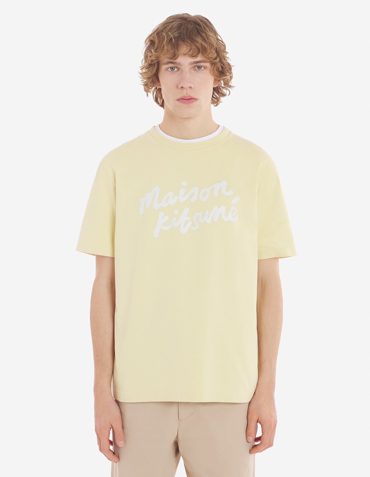 Maison Kitsune Handwriting Comfort Tee Shirt Chalk Yellow