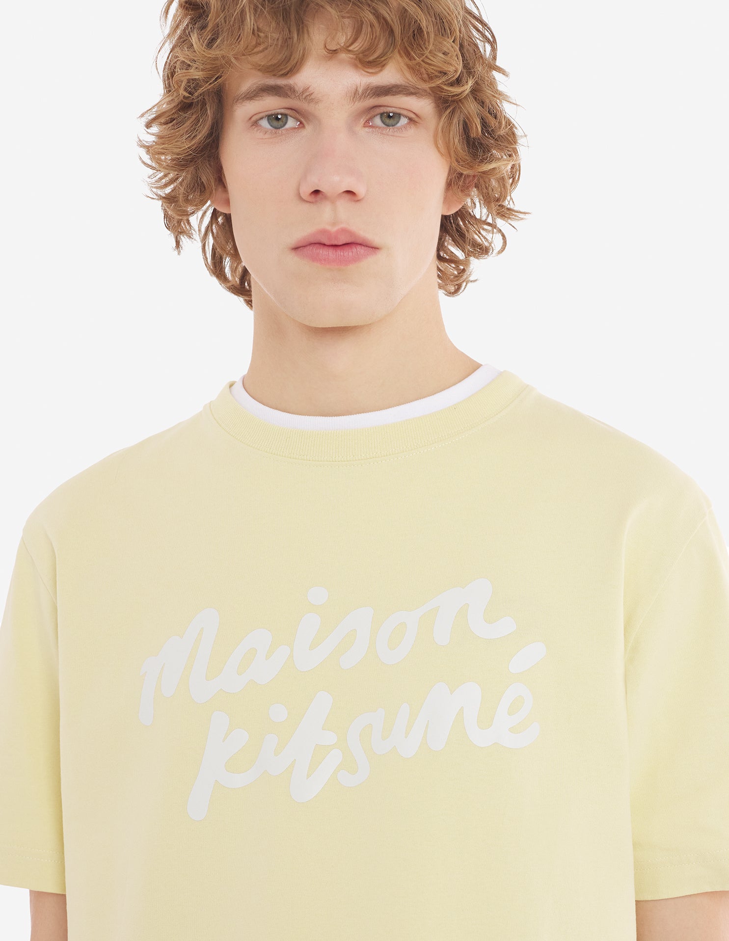 Maison Kitsune Handwriting Comfort Tee Shirt Chalk Yellow