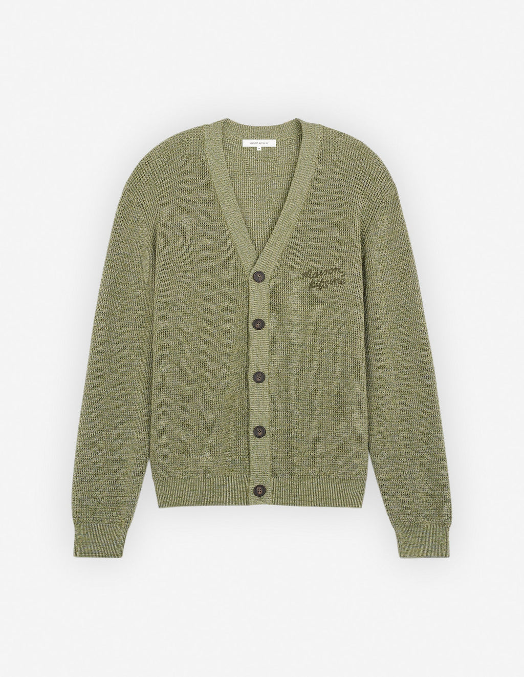 Men's Maison Kitsune Handwriting Comfort Cardigan Khaki Green Melange