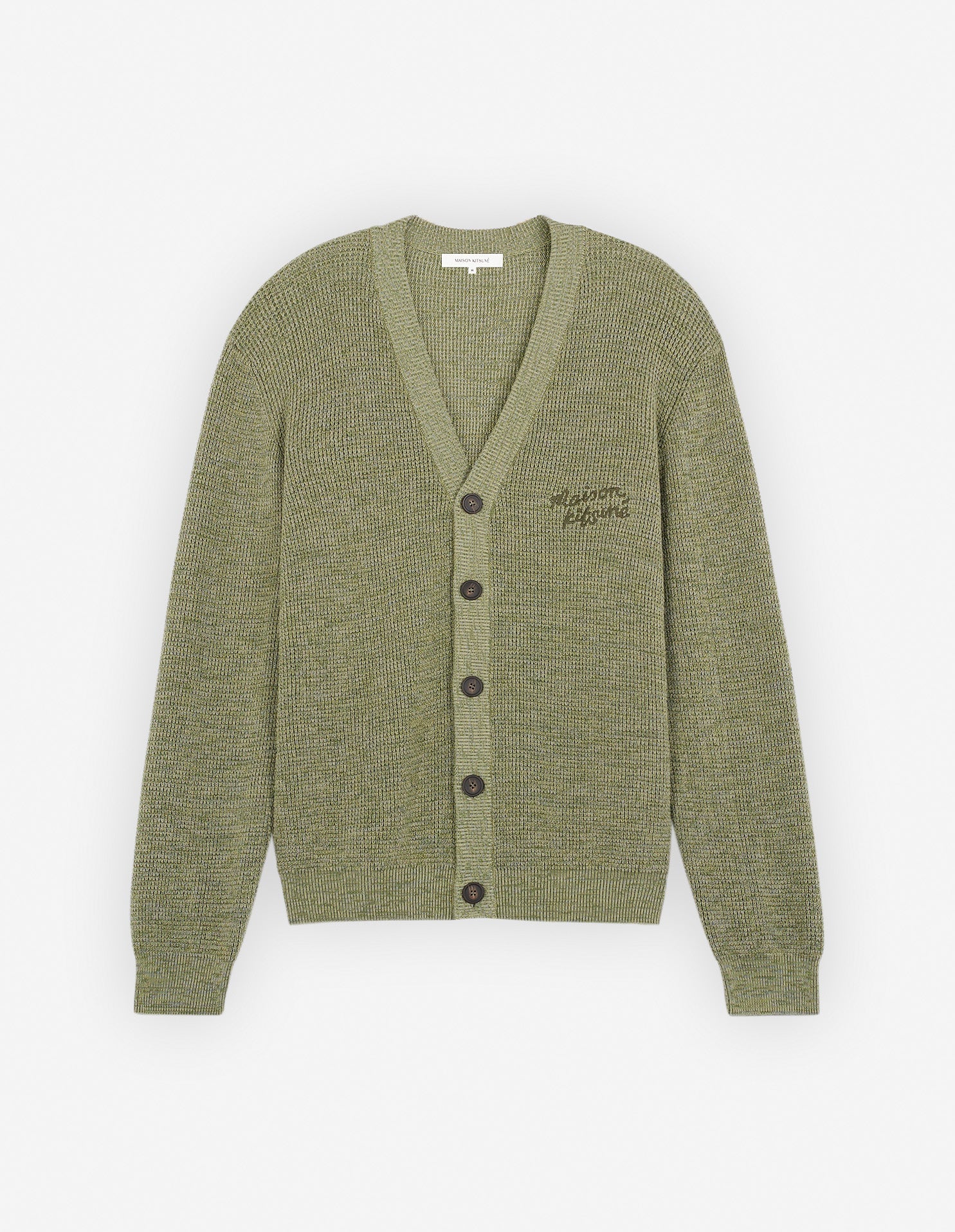 Men's Maison Kitsune Handwriting Comfort Cardigan Khaki Green Melange
