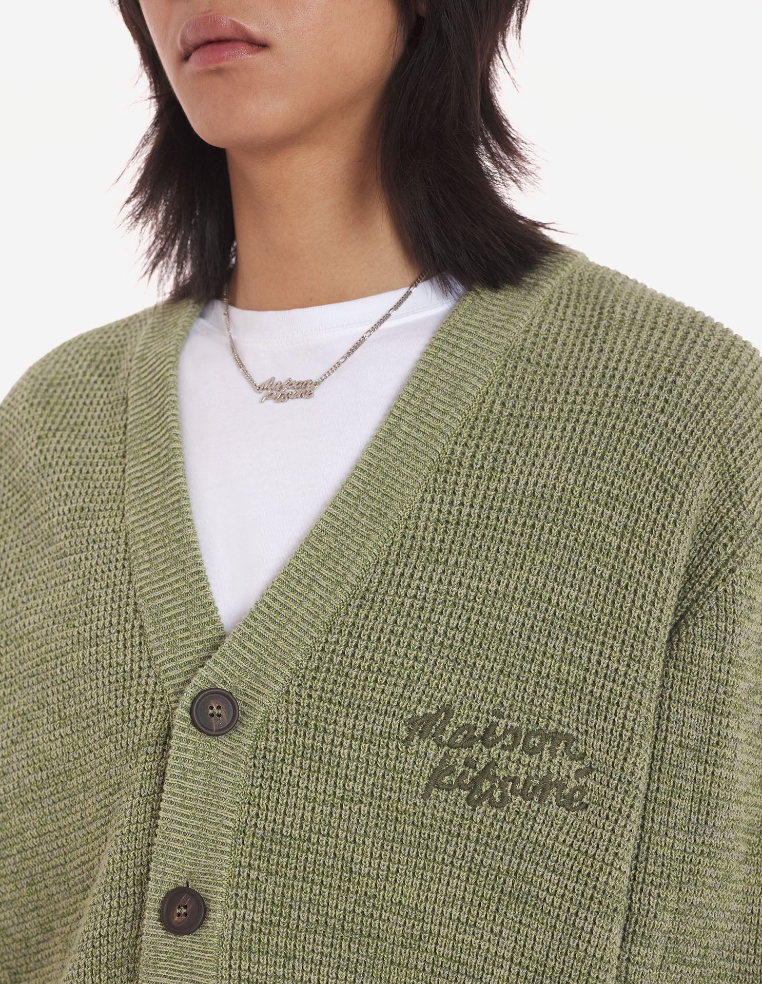 Men's Maison Kitsune Handwriting Comfort Cardigan Khaki Green Melange