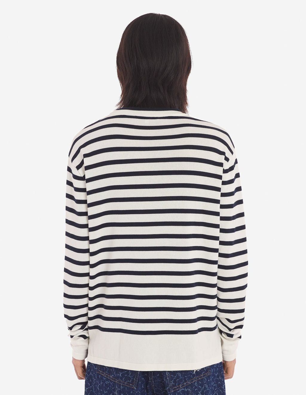 Men's Fox Head Intarsia Comfort Striped Jumper Deep Navy/off-white Stripes