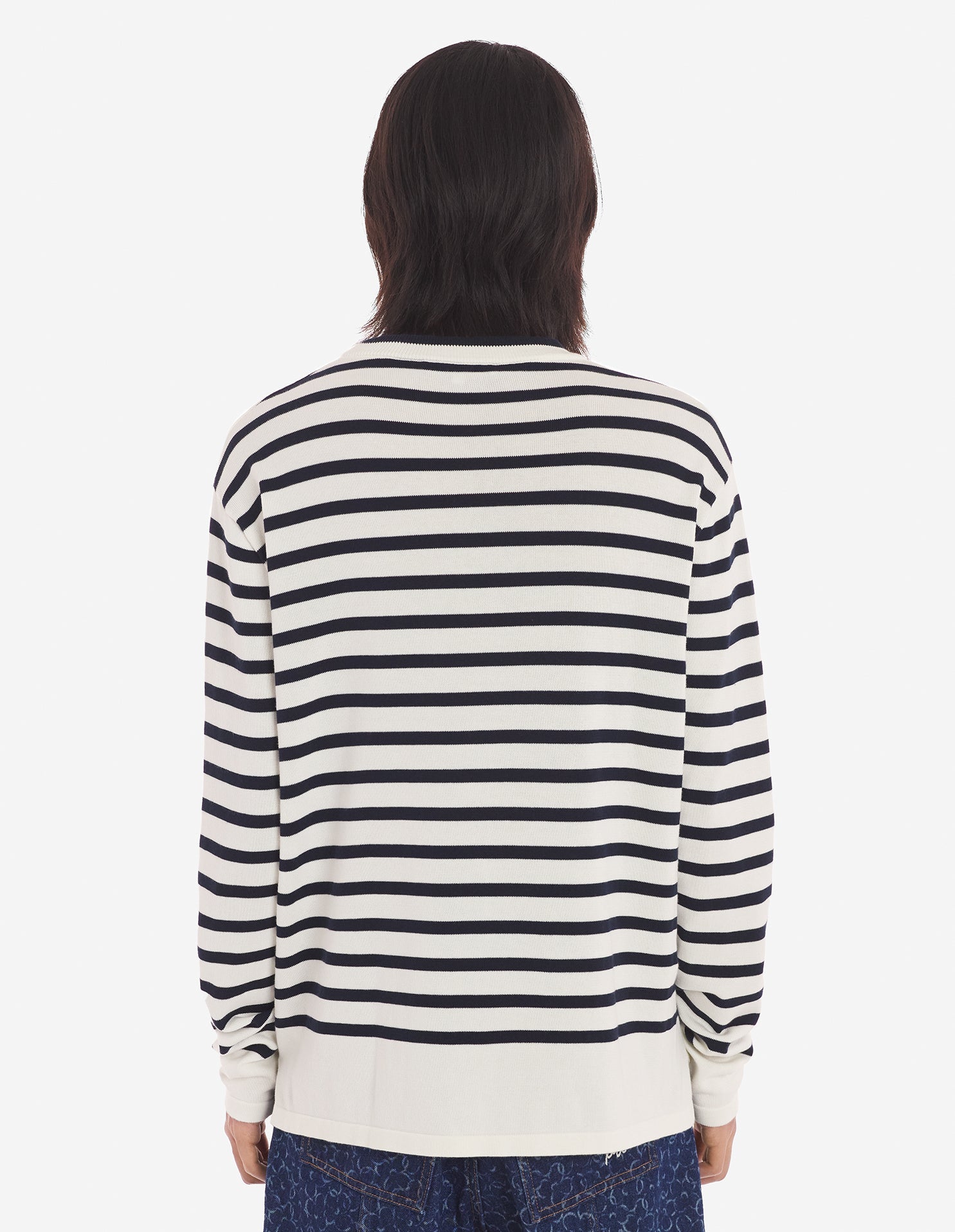 Men's Fox Head Intarsia Comfort Striped Jumper Deep Navy/off-white Stripes