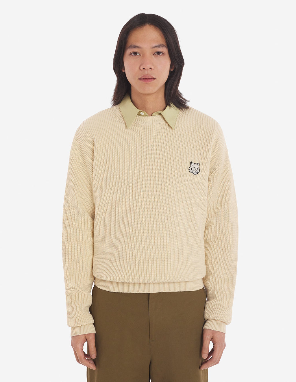 Men's Bold Fox Head Patch Comfort Ribbed Jumper Paper