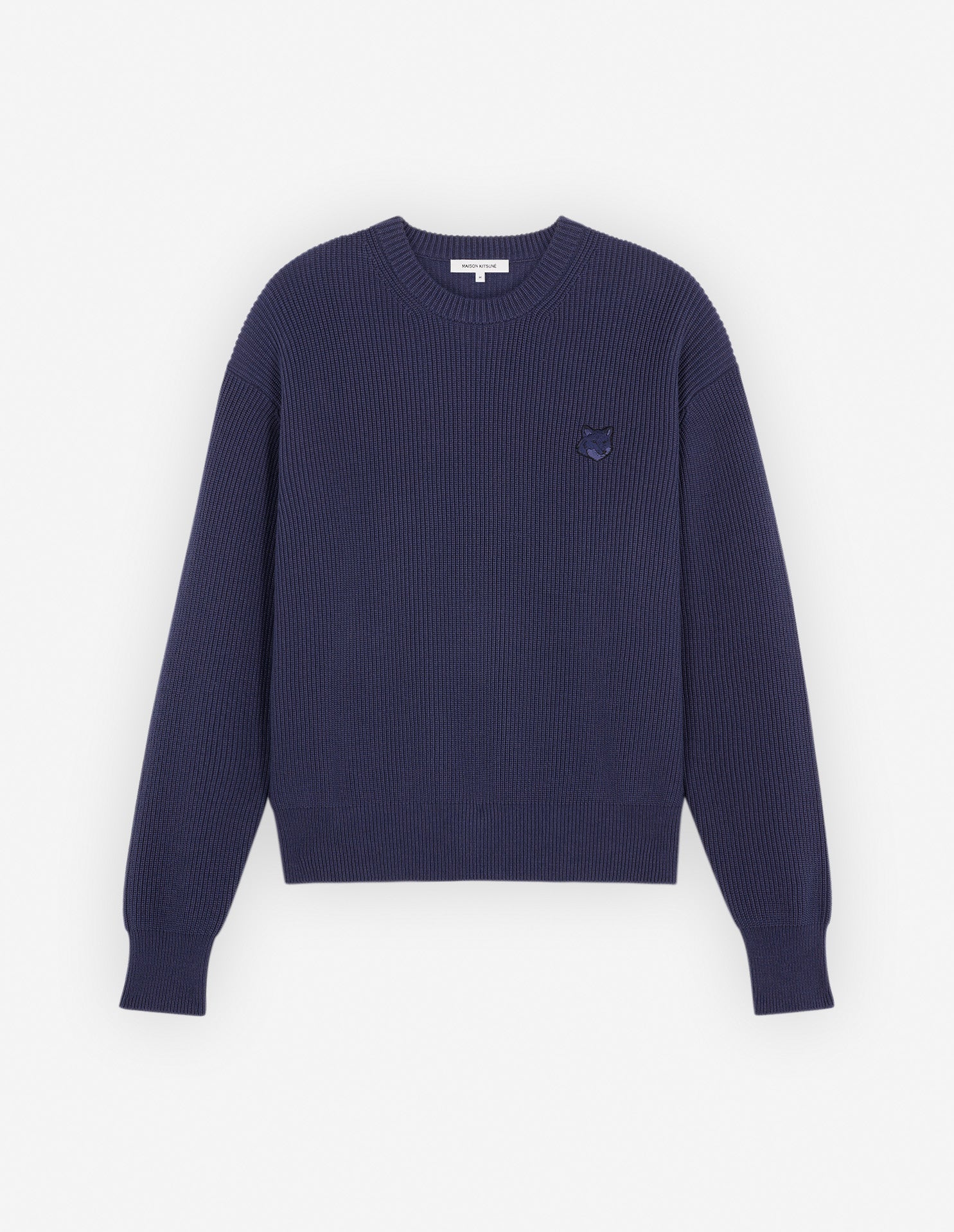 Men's Bold Fox Head Patch Comfort Ribbed Jumper Ink Blue