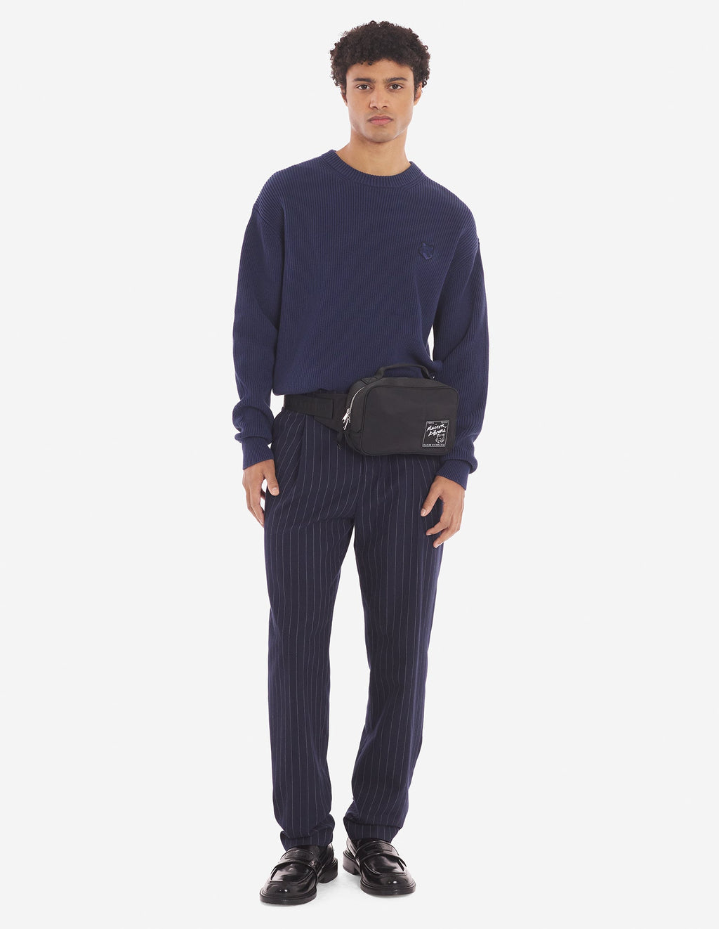 Men's Bold Fox Head Patch Comfort Ribbed Jumper Ink Blue