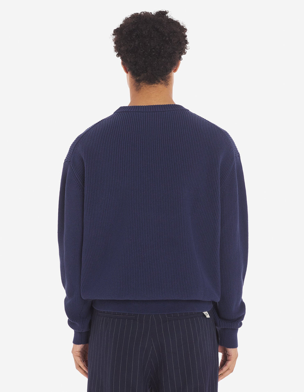Men's Bold Fox Head Patch Comfort Ribbed Jumper Ink Blue