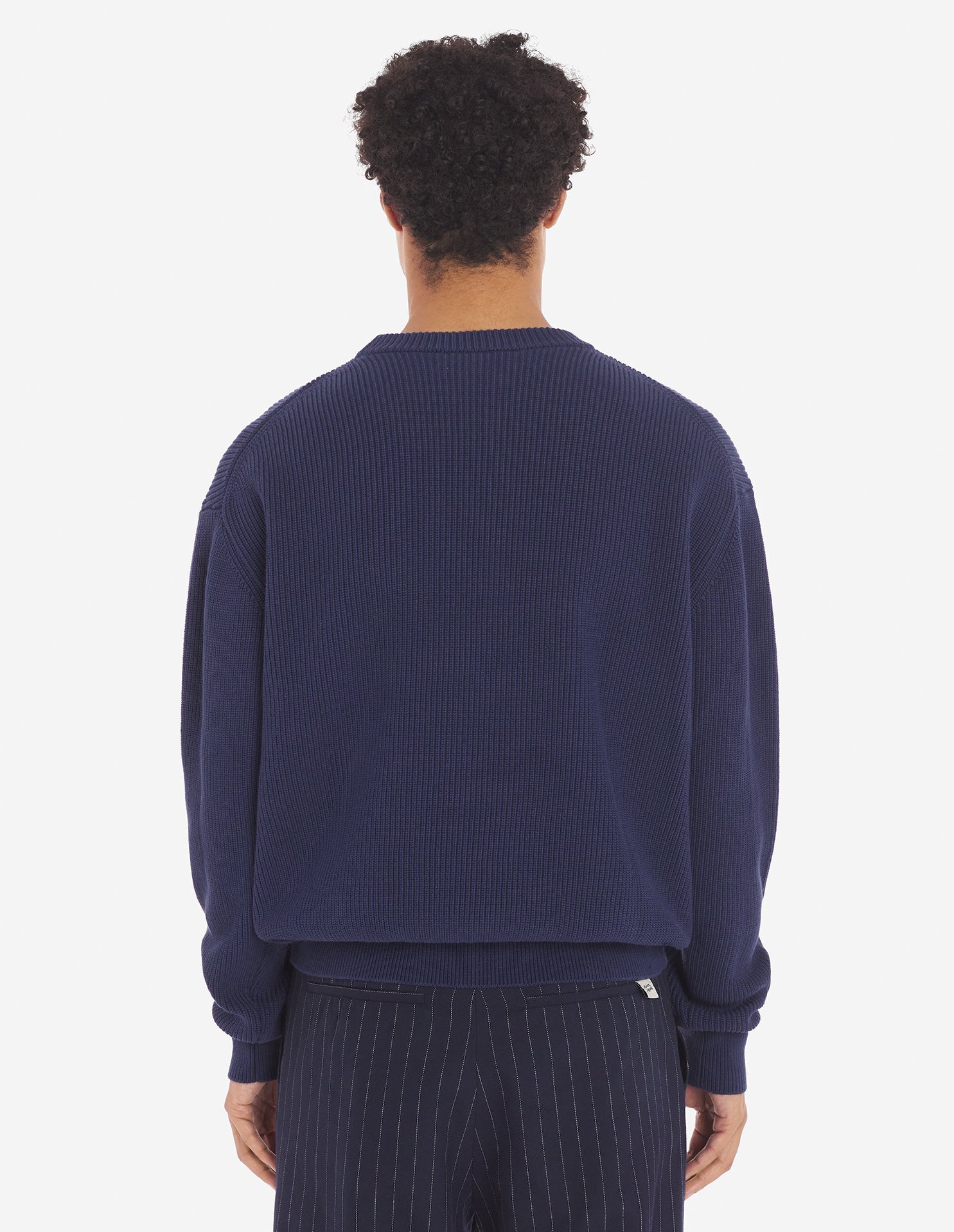 Men's Bold Fox Head Patch Comfort Ribbed Jumper Ink Blue