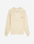 Men's Bold Fox Head Patch Half Zip Ribbed Jumper Paper
