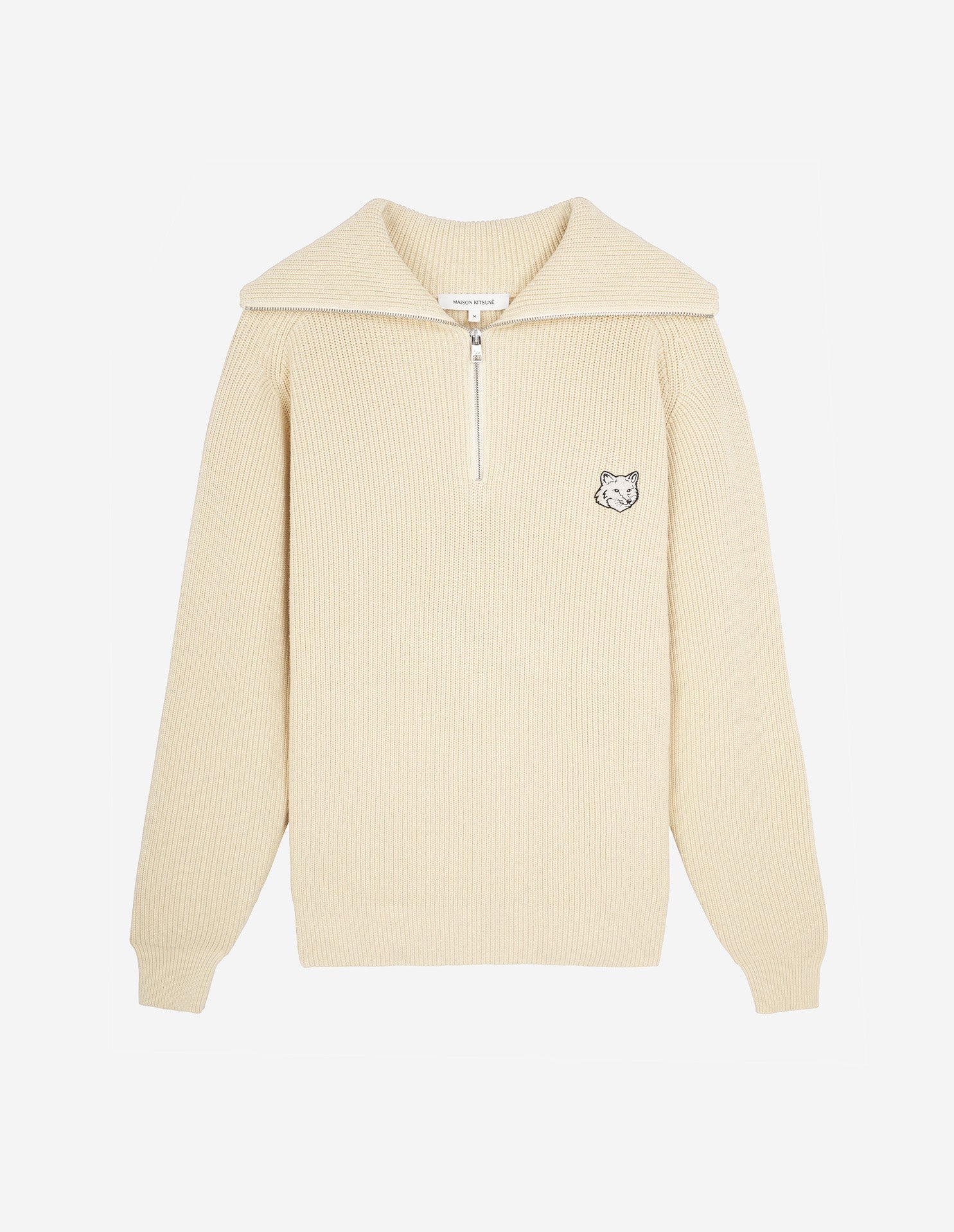Men's Bold Fox Head Patch Half Zip Ribbed Jumper Paper