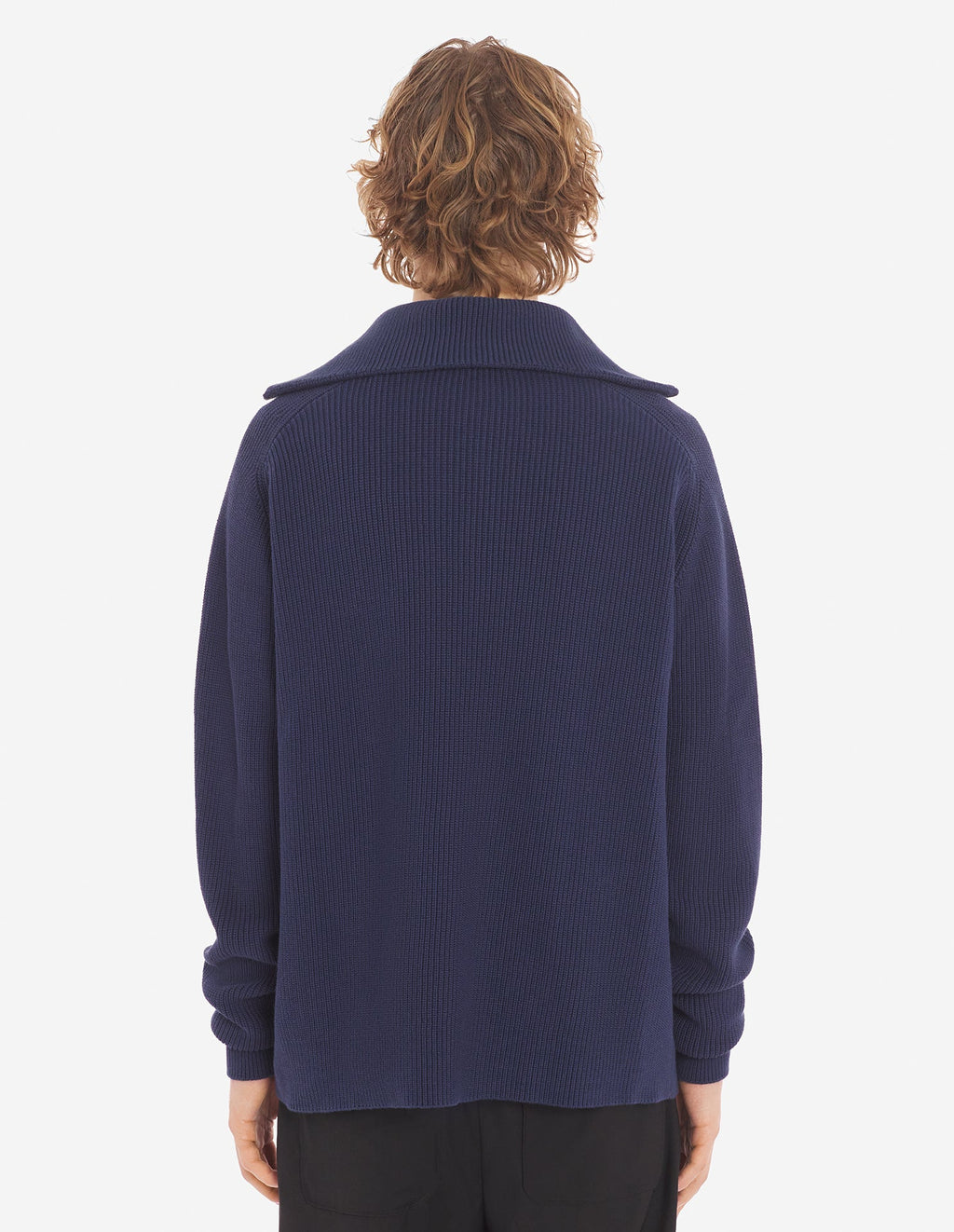 Men's Bold Fox Head Patch Half Zip Ribbed Jumper Paper Ink Blue