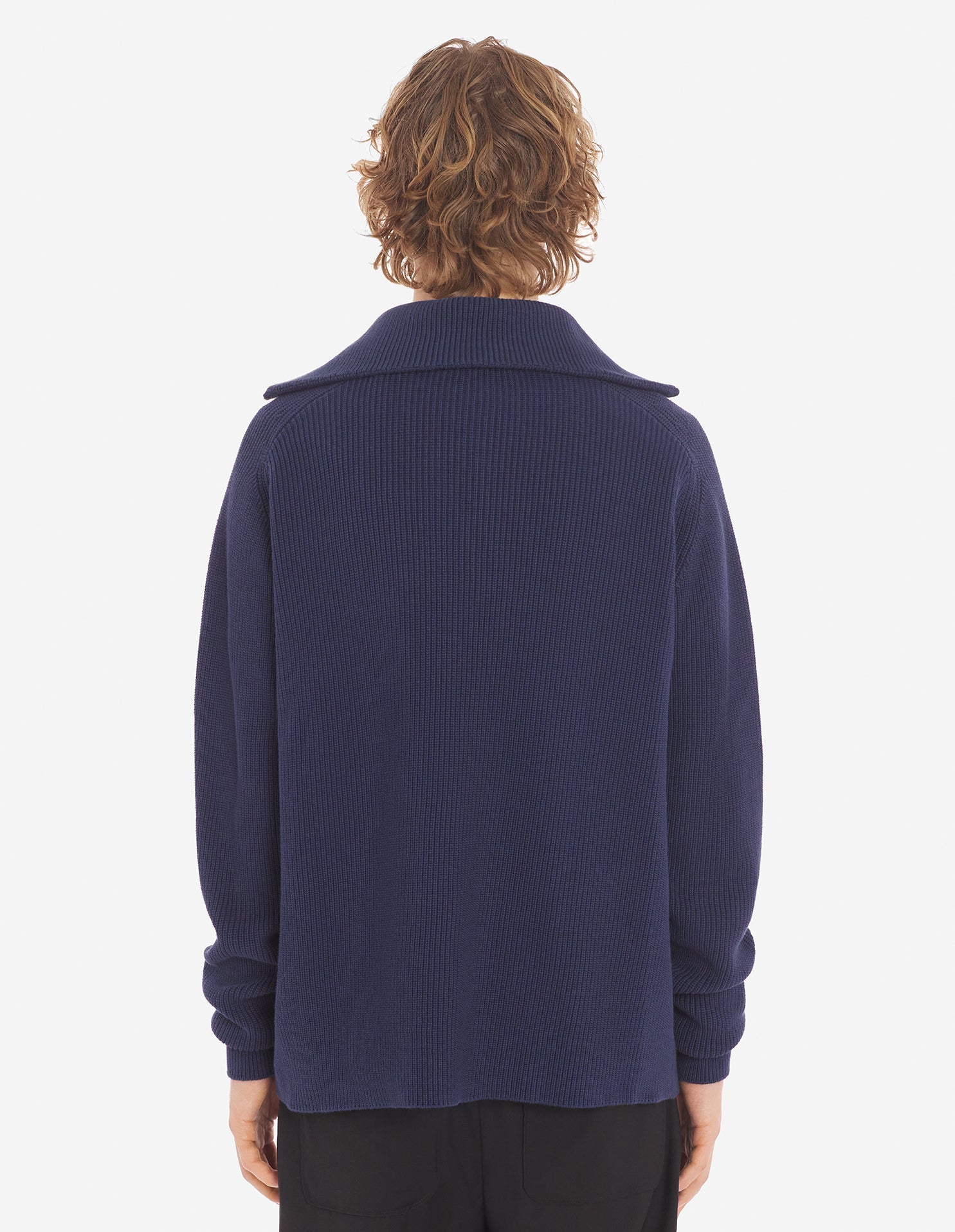 Men's Bold Fox Head Patch Half Zip Ribbed Jumper Paper Ink Blue