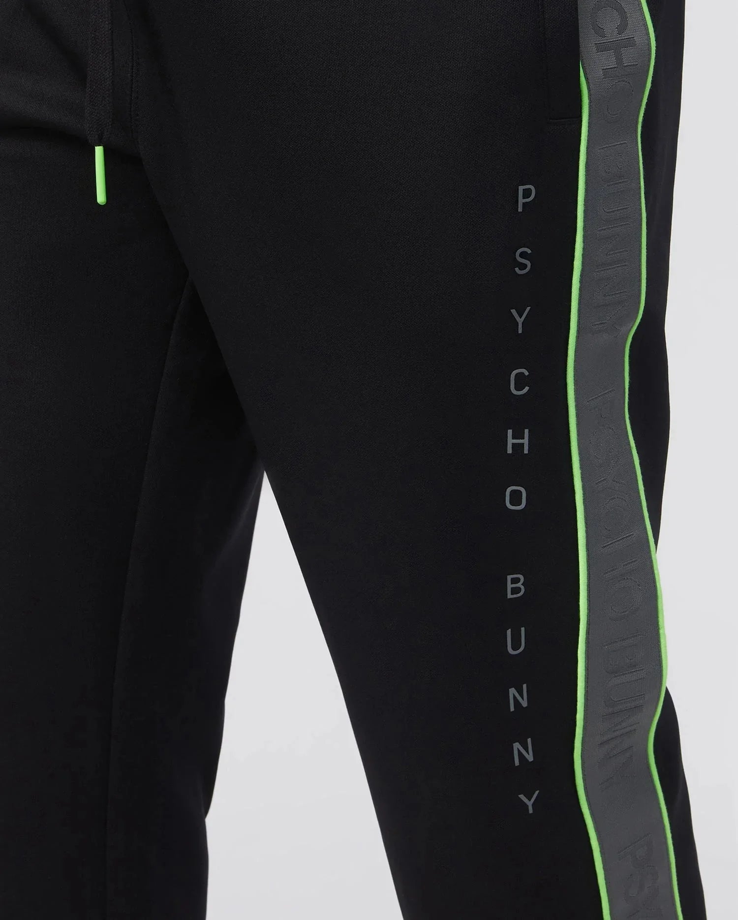 Psycho Bunny Men’s Jones Track Pants – Black with Neon Green Trim