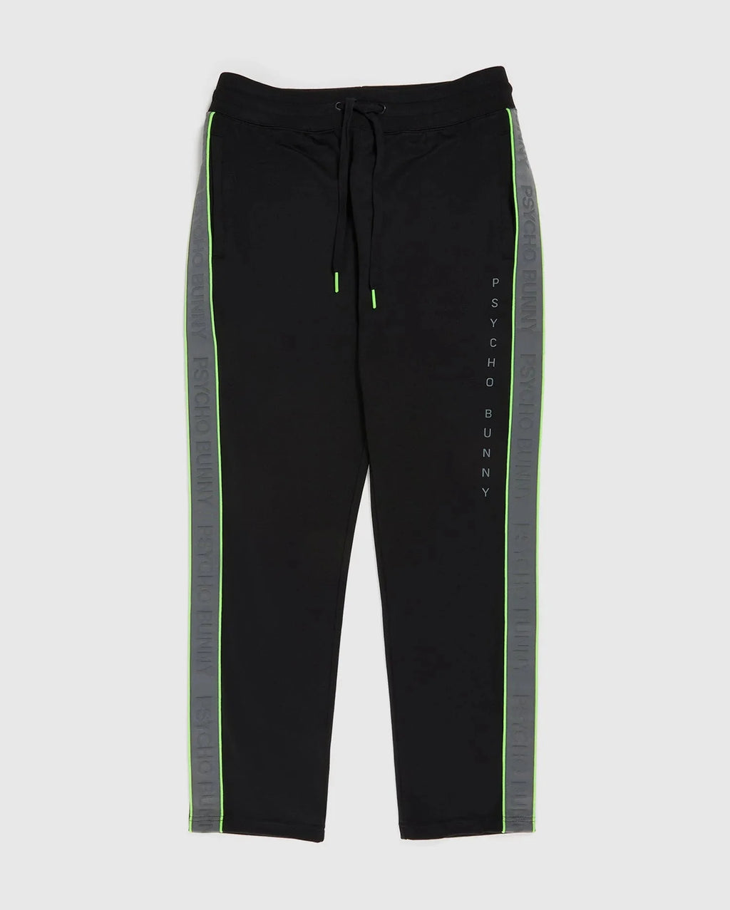 Psycho Bunny Men’s Jones Track Pants – Black with Neon Green Trim